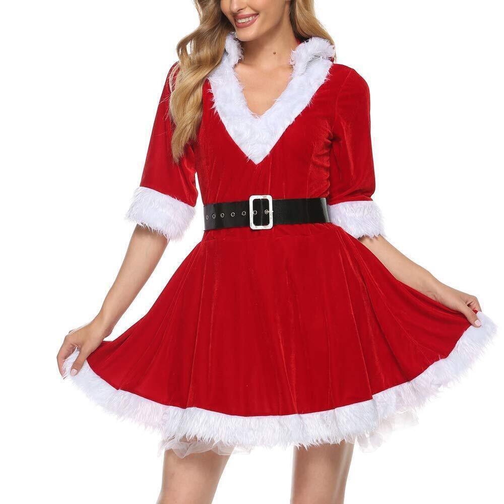 3670 Mrs.Claus Santa Costume Velvet Hoodie Christmas Dress Sexy Lady